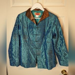 Shanghai Soho blue & brown embroidered Women's jacket Silk Blend  size XL